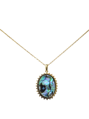 Gargantilha do Sagrado Coração de Jesus com Madrepérola Abalone em Prata de Lei 925 e Banho de Ouro 18K