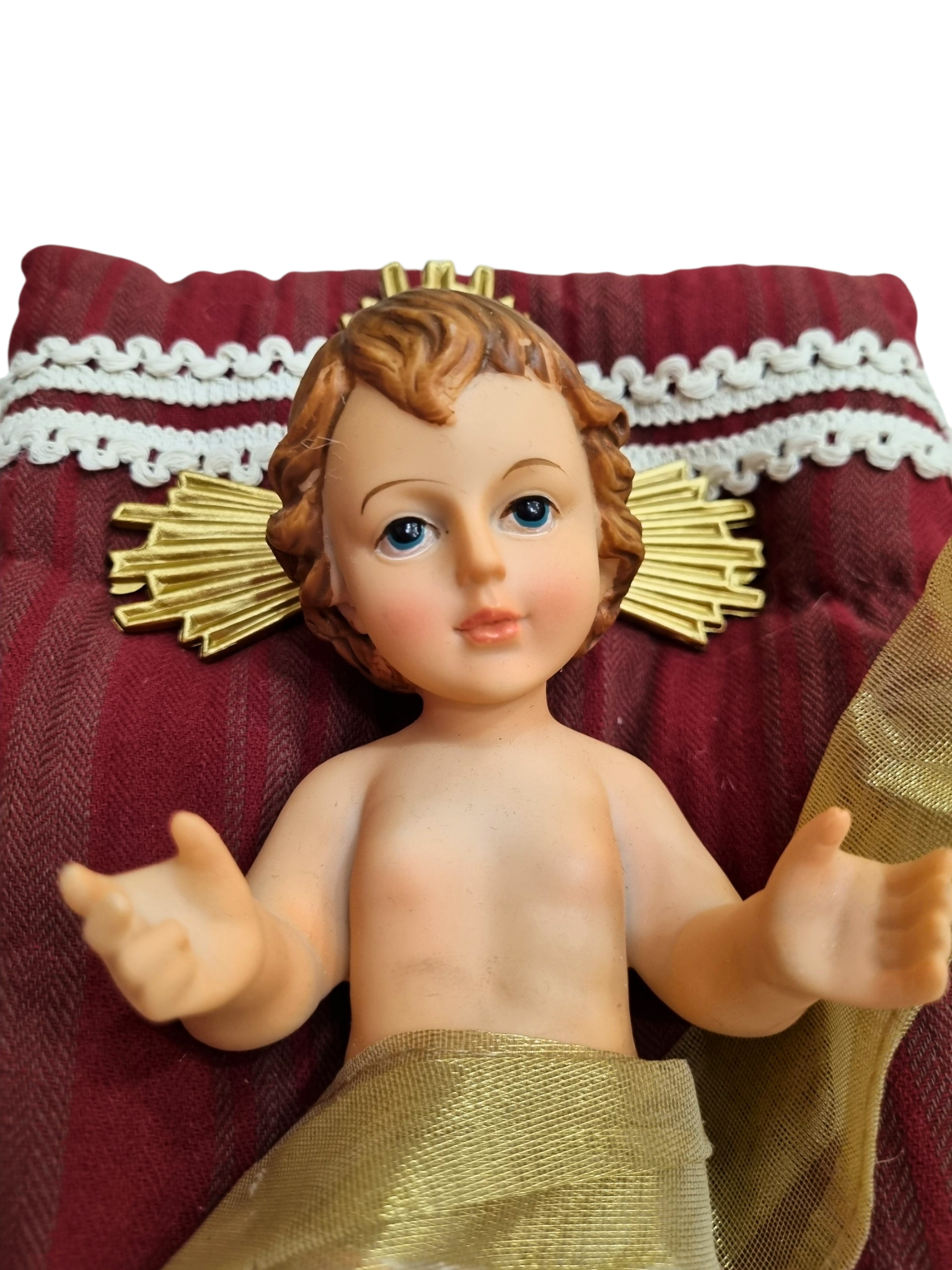 Menino Jesus de Resina Santini Italy Style com Almofada Branca e Dourada 25 cm