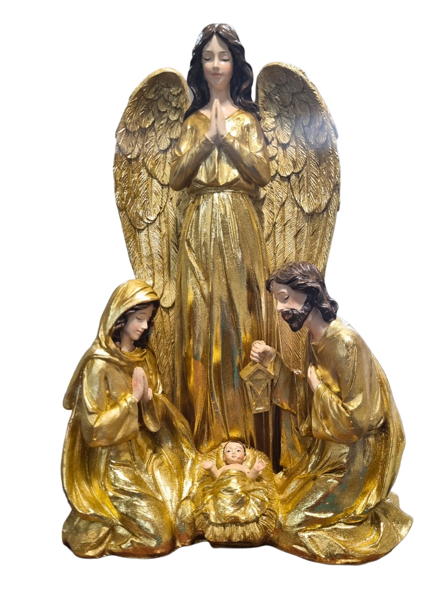 Imagem da Sagrada Família com Anjo em Resina 36 cm x 22 cm