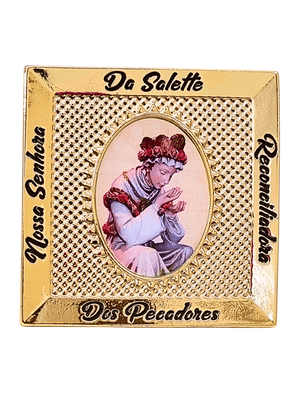 Adorno Dourado de Nossa Senhora de La Salette 9 cm-TerraCotta Arte Sacra