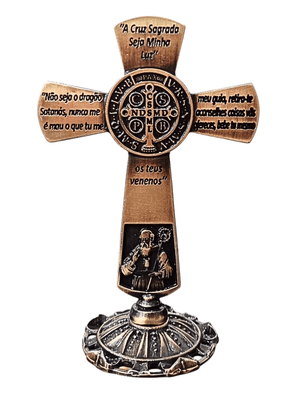 Adorno de Mesa Cruz de São Bento com Oração 11 cm-TerraCotta Arte Sacra