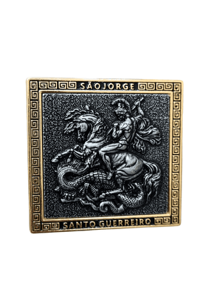 Adorno de Mesa de São Jorge em Metal Prata Velha 8 cm-TerraCotta Arte Sacra