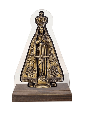 Adorno de Nossa Senhora Aparecida em Bronze e Acrílico com Oração 21 cm-TerraCotta Arte Sacra