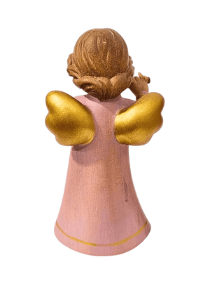 Anjo da Guarda Rosa com Flauta em Madeira 13,5 cm-TerraCotta Arte Sacra