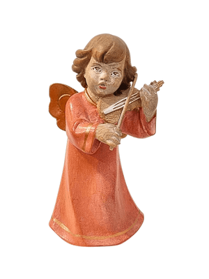 Anjo da Guarda Rosa com Violino em Madeira 10 cm-TerraCotta Arte Sacra
