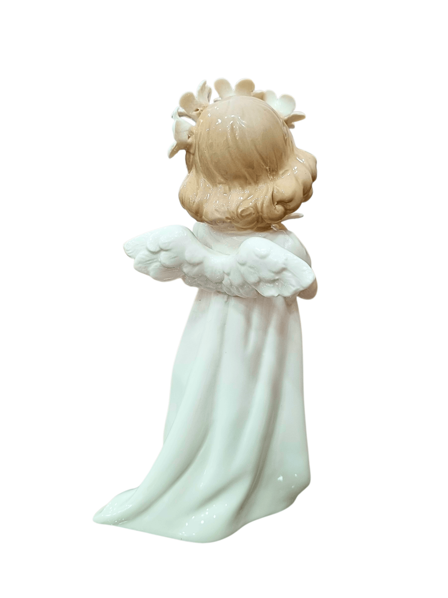 Anjo em Porcelana com Flores na Cabeça 17 cm-TerraCotta Arte Sacra