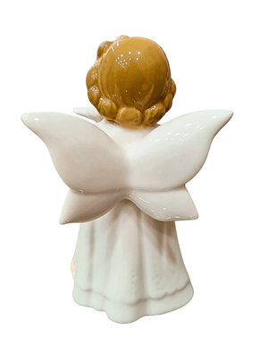 Anjo em Porcelana com Pomba Veste Branca 12 cm-TerraCotta Arte Sacra