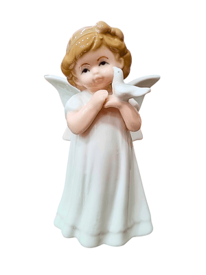 Anjo em Porcelana com Pomba Veste Branca 12 cm-TerraCotta Arte Sacra