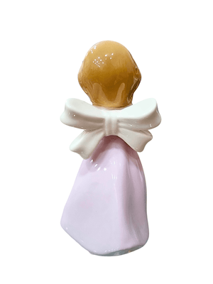 Anjo em Porcelana com Pomba Veste Rosa 12 cm-TerraCotta Arte Sacra
