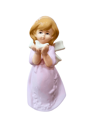 Anjo em Porcelana com Pomba Veste Rosa 12 cm-TerraCotta Arte Sacra