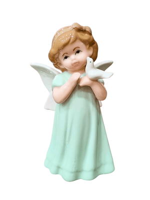 Anjo em Porcelana com Pomba Veste Verde 12 cm-TerraCotta Arte Sacra