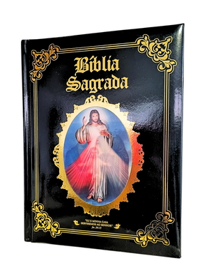 Bíblia Sagrada de Luxo Sagrada Família e Jesus Misericordioso Preta-TerraCotta Arte Sacra
