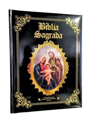 Bíblia Sagrada de Luxo Sagrada Família e Jesus Misericordioso Preta-TerraCotta Arte Sacra