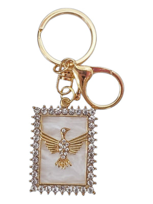 Chaveiro do Divino Espírito Santo Retangular Dourado-TerraCotta Arte Sacra