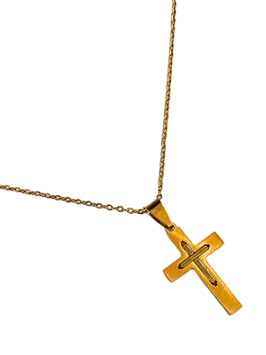 Corrente Aço Inox Dourada com Cruz Central-TerraCotta Arte Sacra