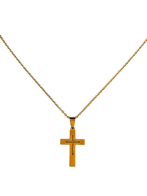 Corrente Aço Inox Dourada com Cruz Central-TerraCotta Arte Sacra