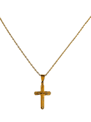 Corrente Aço Inox Dourada com Cruz Dupla e Acabamentos Laterais-TerraCotta Arte Sacra