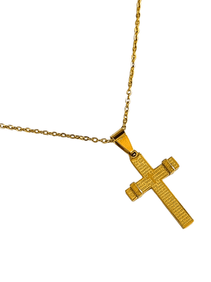 Corrente Aço Inox Dourada com Cruz Pai Nosso e Acabamento nas Laterais-TerraCotta Arte Sacra