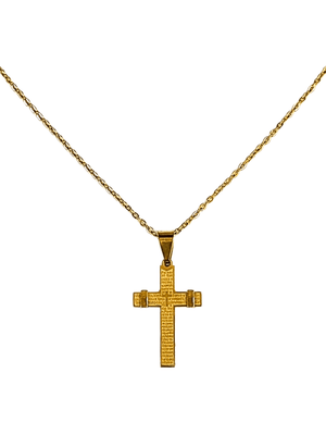 Corrente Aço Inox Dourada com Cruz Pai Nosso e Acabamento nas Laterais-TerraCotta Arte Sacra