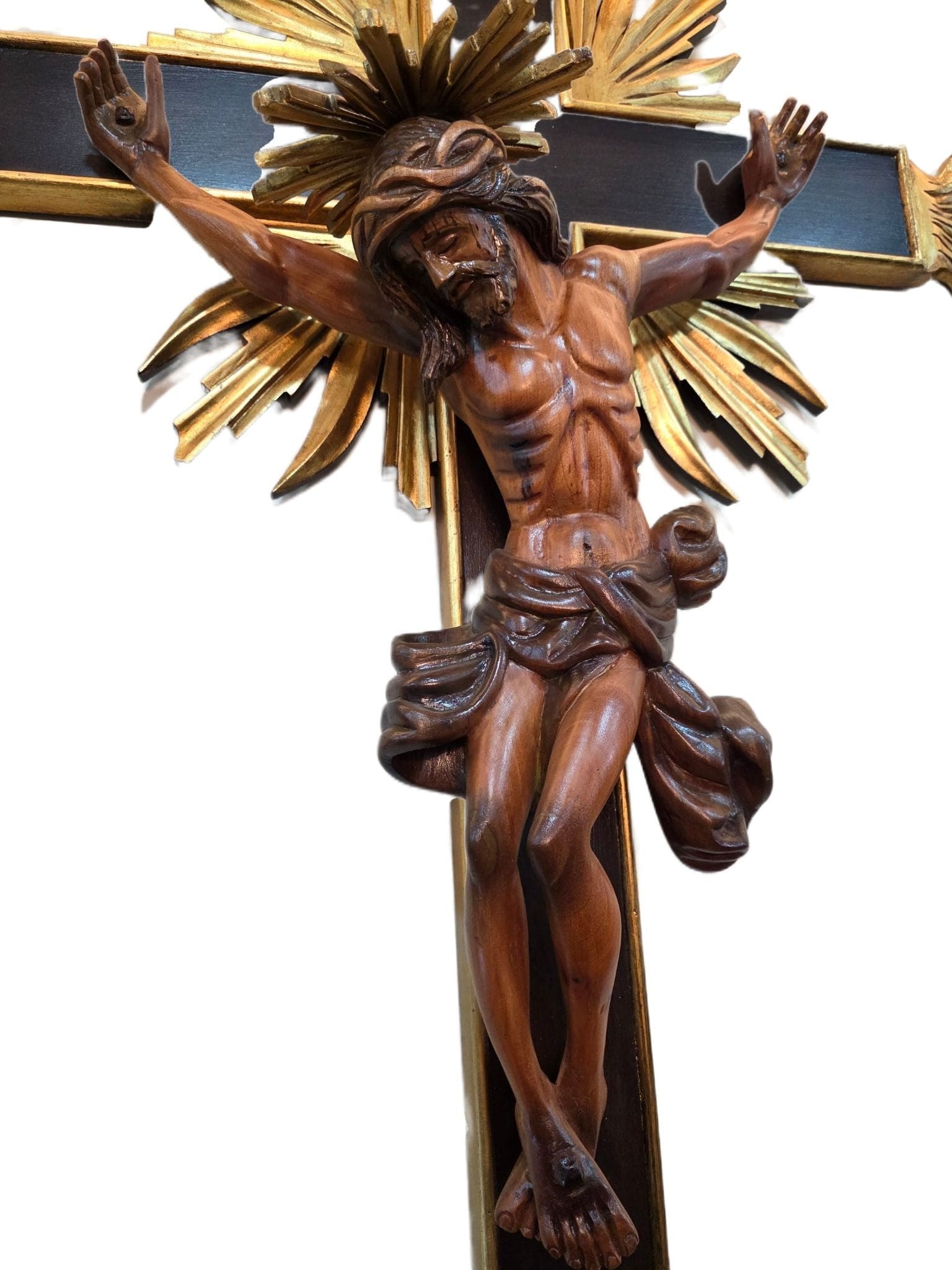 Crucifixo com Resplendor e Ponteira em Madeira 1,60 m-TerraCotta Arte Sacra
