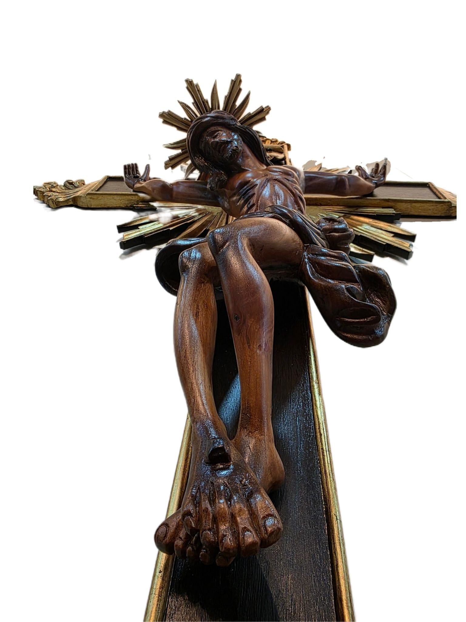 Crucifixo com Resplendor e Ponteira em Madeira 1,60 m-TerraCotta Arte Sacra