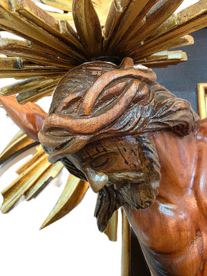 Crucifixo com Resplendor e Ponteira em Madeira 1,60 m-TerraCotta Arte Sacra