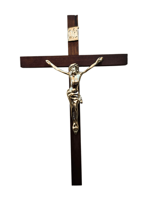 Crucifixo de Madeira e Cristo Aço Galvanizado Dourado 40 cm-TerraCotta Arte Sacra
