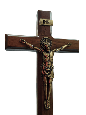 Crucifixo de Mesa em Madeira e Cristo em Metal Ouro Velho 15 cm-TerraCotta Arte Sacra