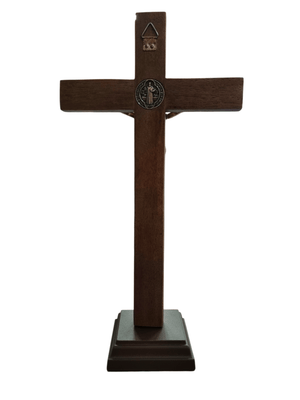 Crucifixo de Mesa em Madeira e Cristo em Metal Ouro Velho 28 cm-TerraCotta Arte Sacra
