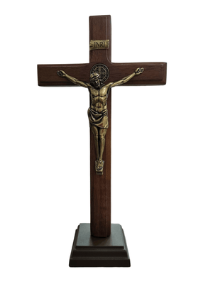 Crucifixo de Mesa em Madeira e Cristo em Metal Ouro Velho 28 cm-TerraCotta Arte Sacra