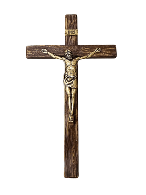 Crucifixo em Madeira com Cristo em Metal Ouro Velho 29 cm-TerraCotta Arte Sacra