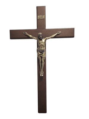 Crucifixo em Madeira com Cristo em Metal Ouro Velho 70 cm-TerraCotta Arte Sacra