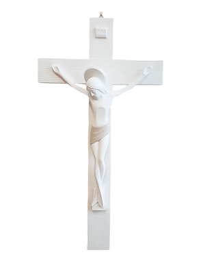 Crucifixo em Madeira com Cristo em Pó de Mármore 48 cm x 28 cm-TerraCotta Arte Sacra