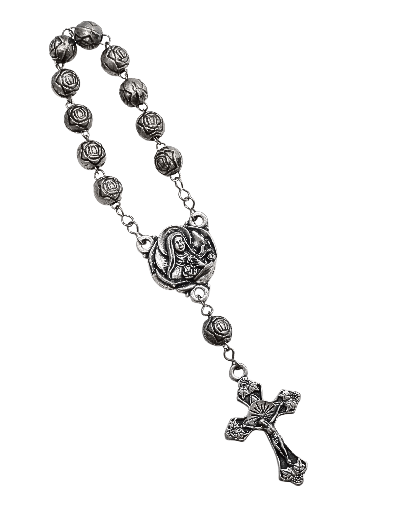 Dezena Santa Teresinha de Inox com Contas de Rosas-TerraCotta Arte Sacra