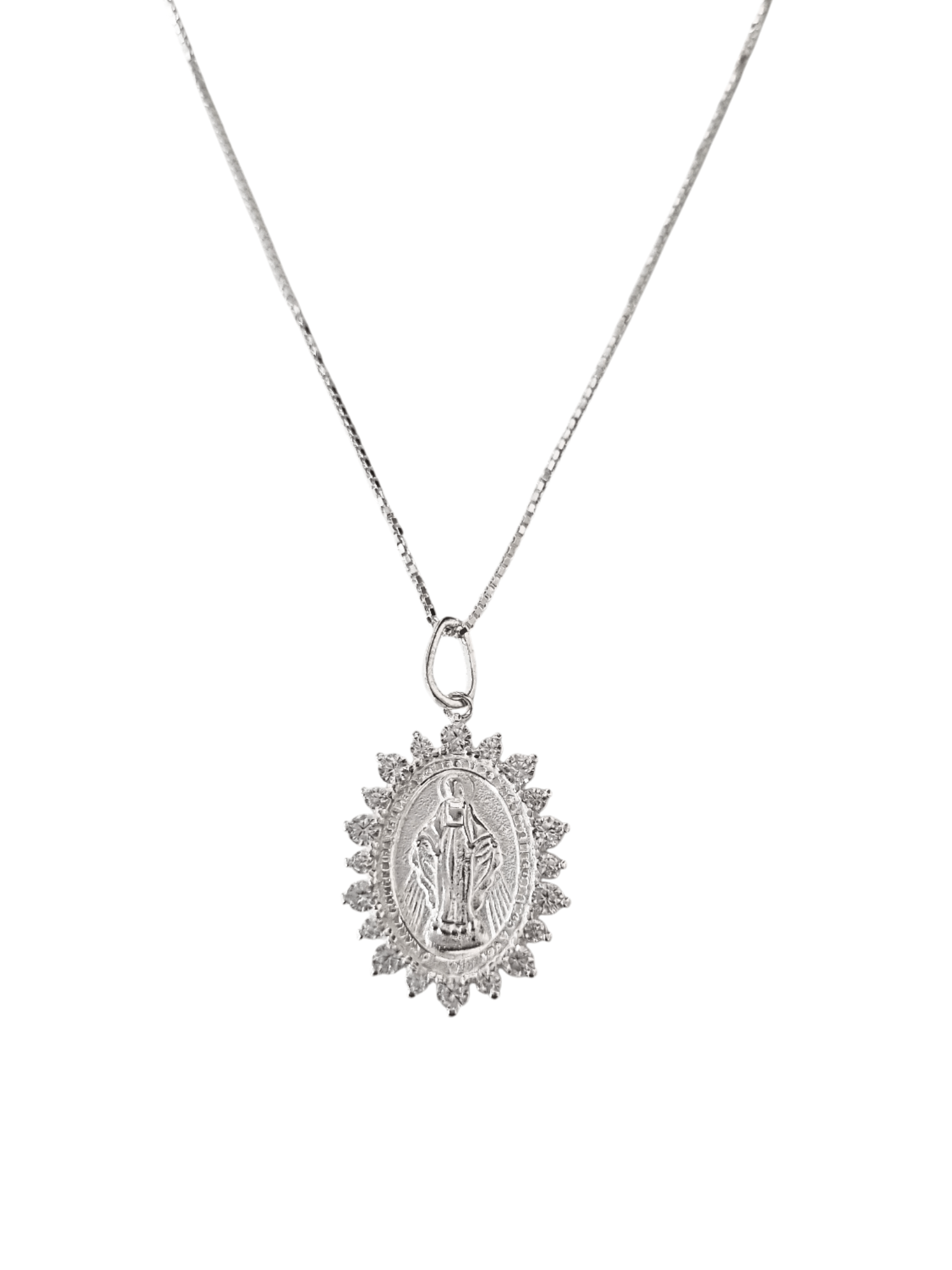 Gargantilha Nossa Senhora das Graças com Bordas Cravejadas em Zircônia em Prata de Lei 925-TerraCotta Arte Sacra