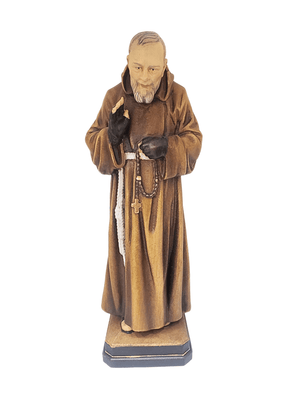 Imagem Italiana em Madeira Padre Pio 30 cm-TerraCotta Arte Sacra