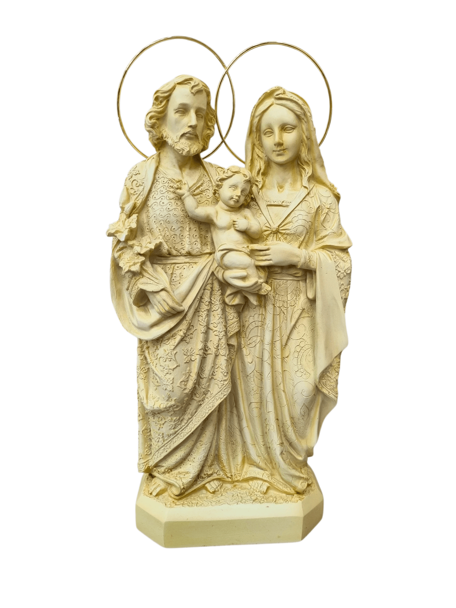 Imagem da Sagrada Família 30 cm em Pó de Mármore Marfim-TerraCotta Arte Sacra