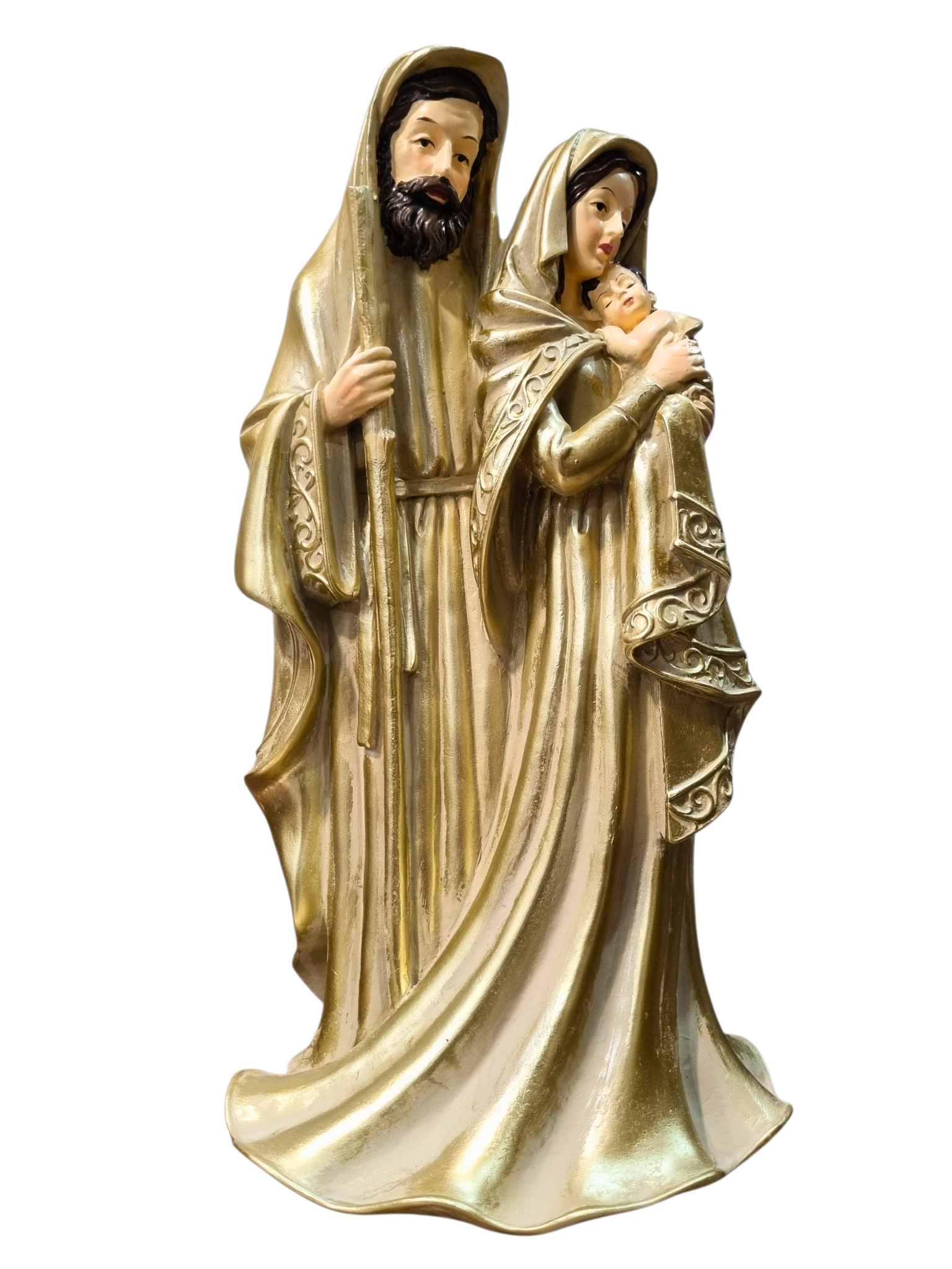 Imagem da Sagrada Família Em Resina Vestia Dourada 34 cm-TerraCotta Arte Sacra