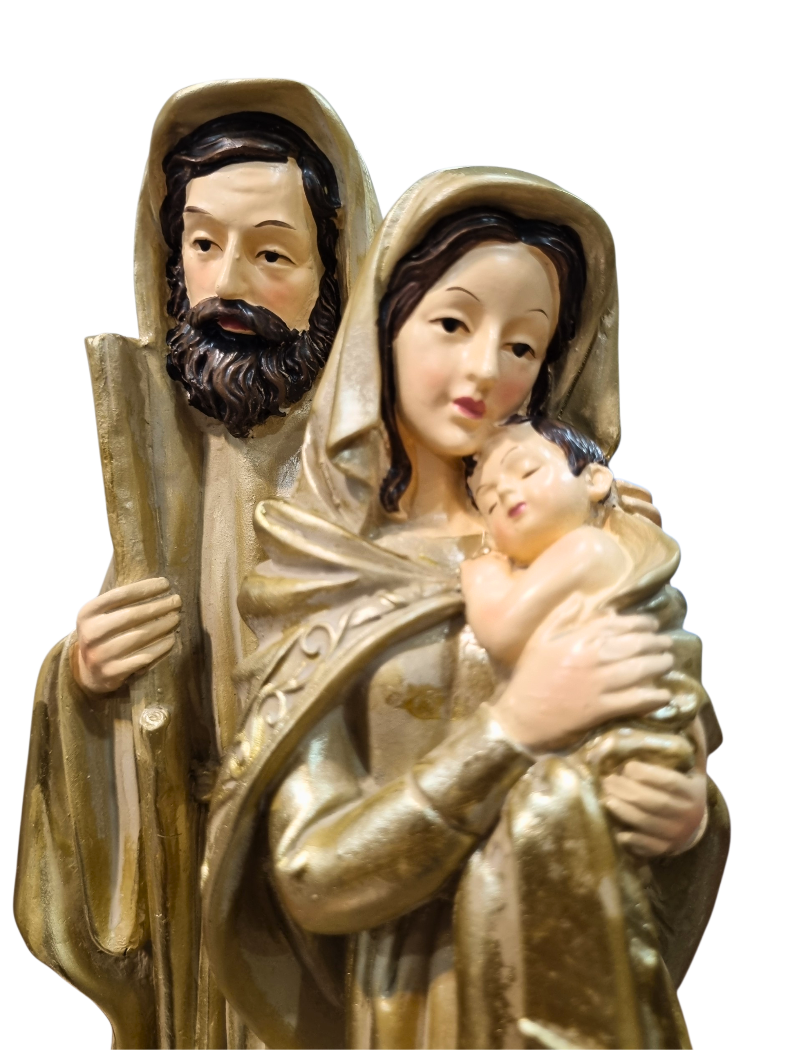 Imagem da Sagrada Família Em Resina Vestia Dourada 34 cm-TerraCotta Arte Sacra
