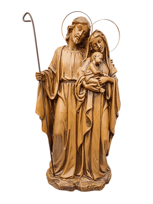 Imagem da Sagrada Família em Pó de Mármore Cor Madeira 30 cm-TerraCotta Arte Sacra