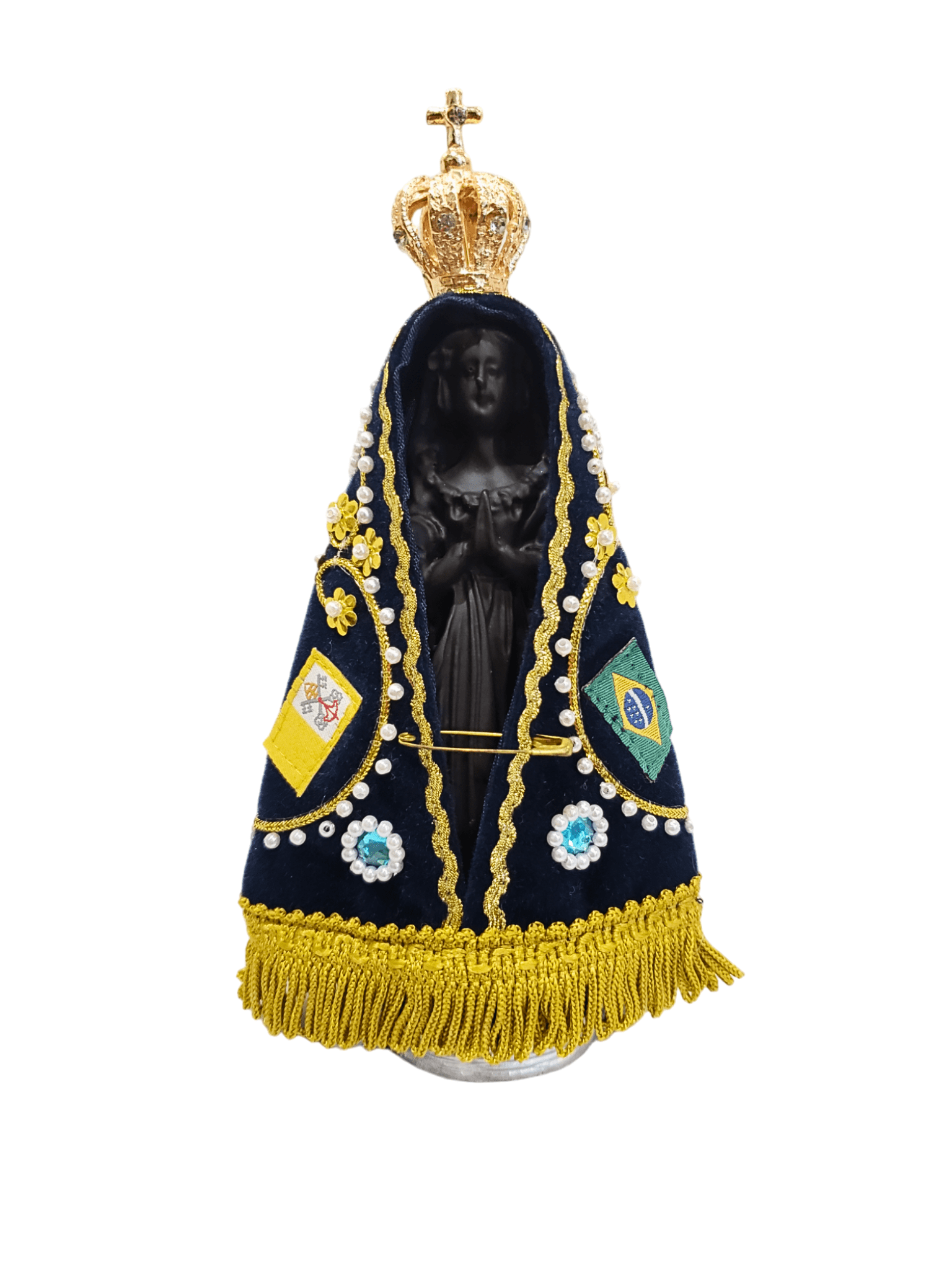 Imagem de Nossa Senhora Aparecida Base Prata com Manto e Coroa 18 cm-TerraCotta Arte Sacra
