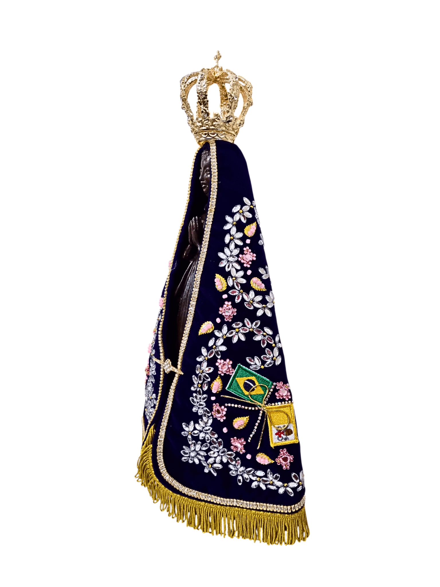 Imagem de Nossa Senhora Aparecida Fac-Símile com Manto em Veludo Alemão Bisotê 45 cm-TerraCotta Arte Sacra