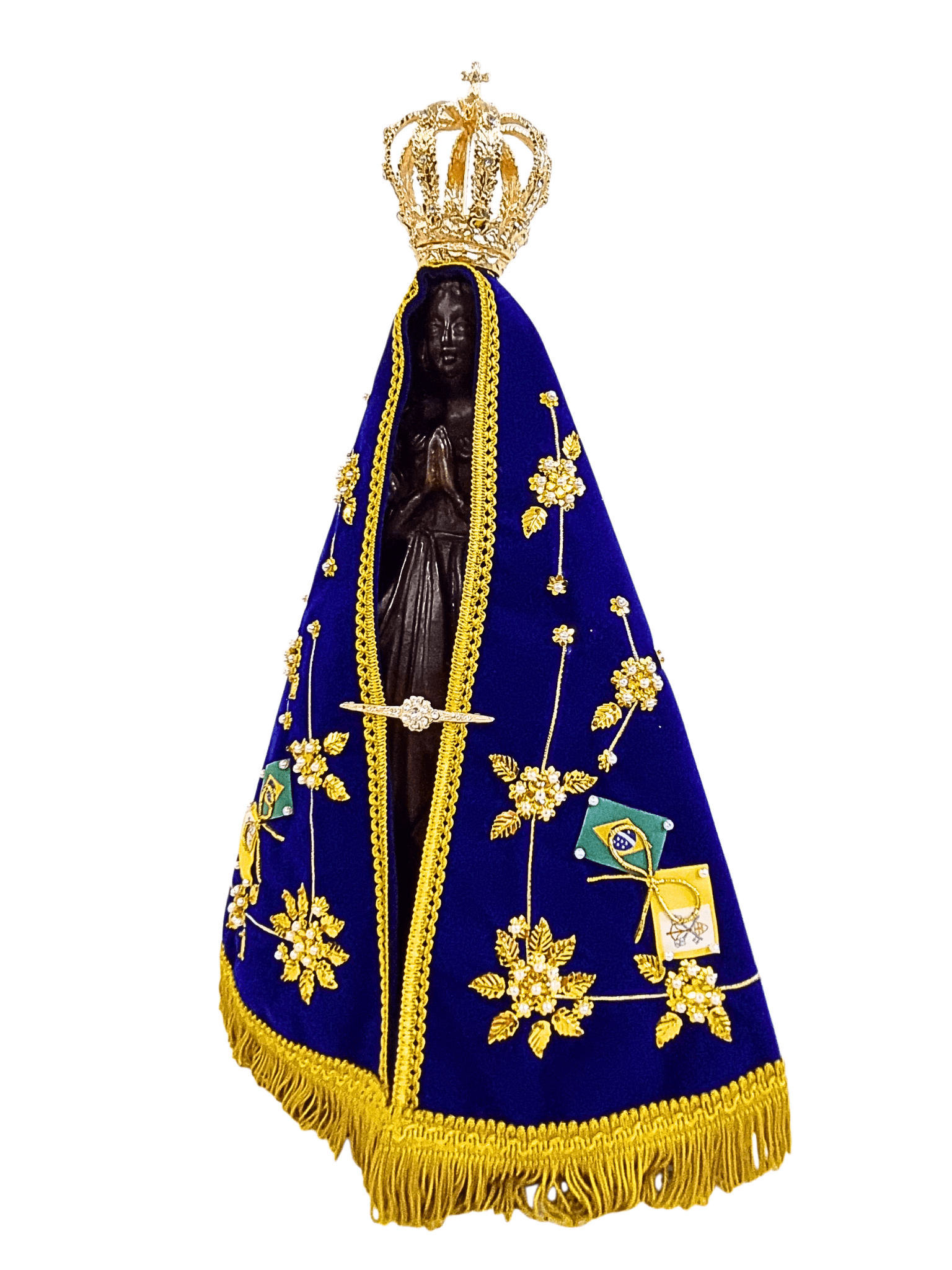 Imagem de Nossa Senhora Aparecida Fac-Símile em Madeira com Manto Flores 46 cm-TerraCotta Arte Sacra