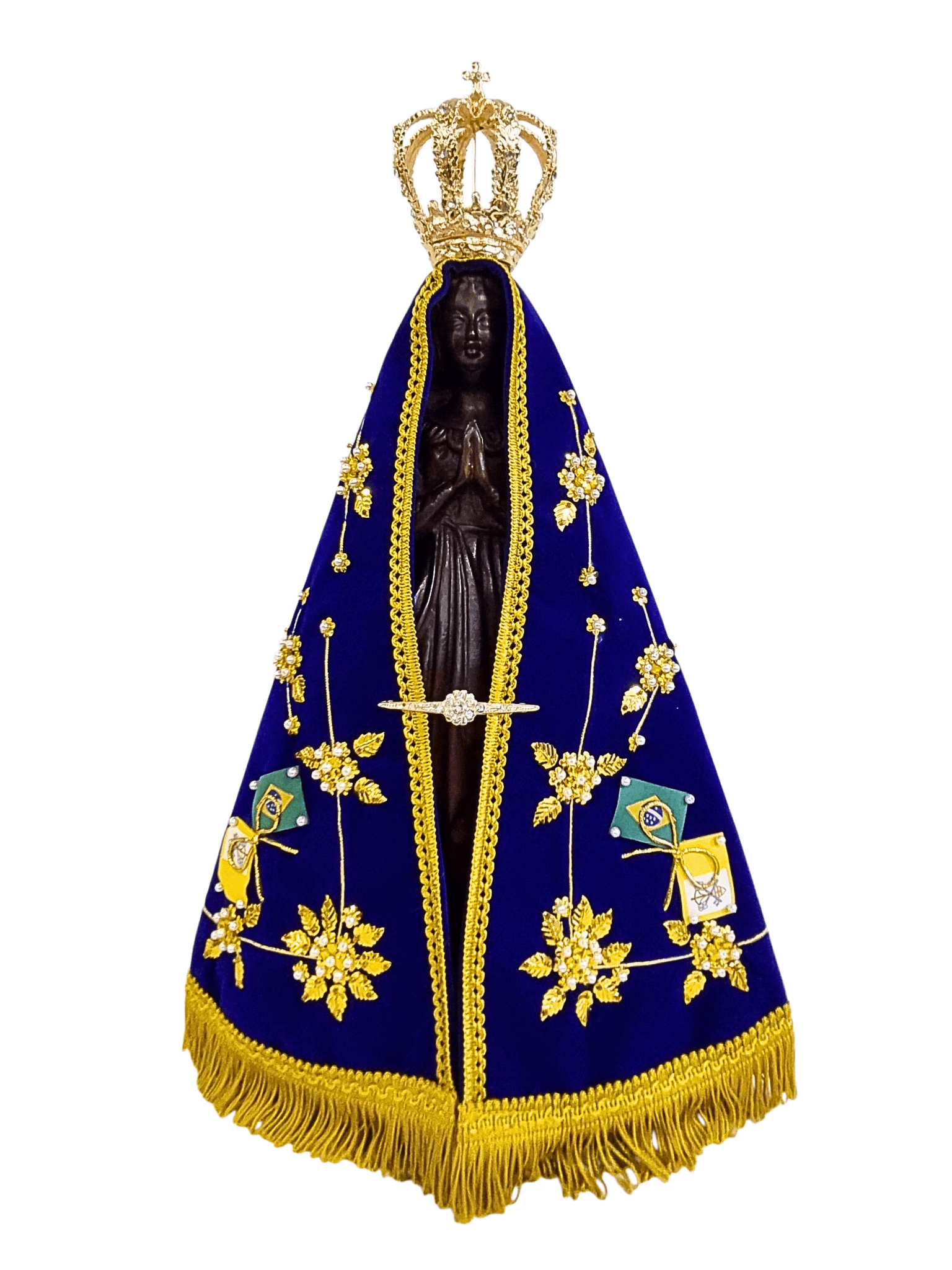 Imagem de Nossa Senhora Aparecida Fac-Símile em Madeira com Manto Flores 46 cm-TerraCotta Arte Sacra