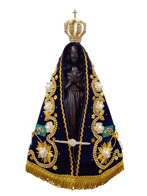 Imagem de Nossa Senhora Aparecida Fac-Símile em Madeira com Manto Pérola Branca 32 cm-TerraCotta Arte Sacra