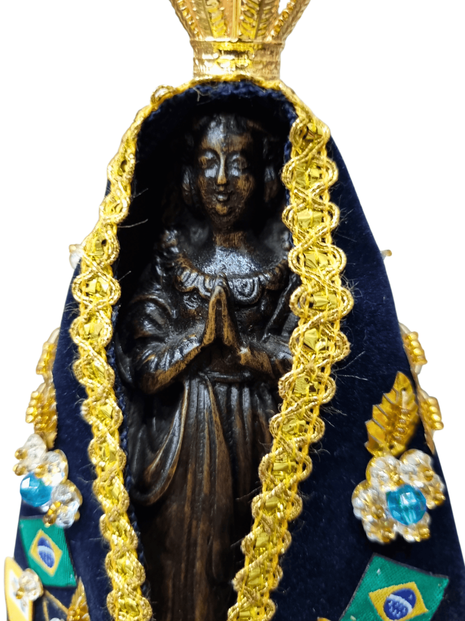 Imagem de Nossa Senhora Aparecida Fac-Símile em Madeira com Manto e Coroa 18 cm-TerraCotta Arte Sacra