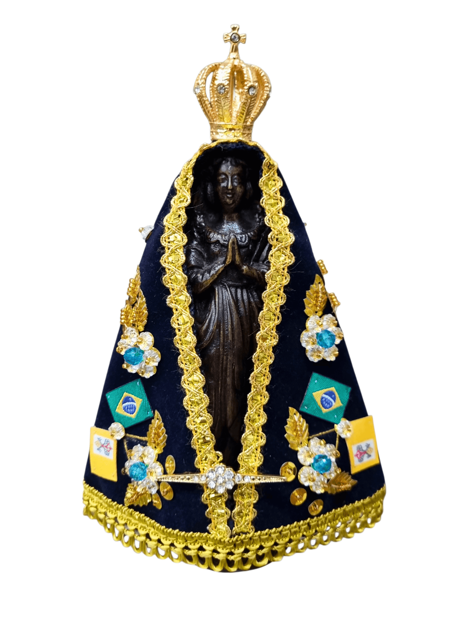 Imagem de Nossa Senhora Aparecida Fac-Símile em Madeira com Manto e Coroa 18 cm-TerraCotta Arte Sacra