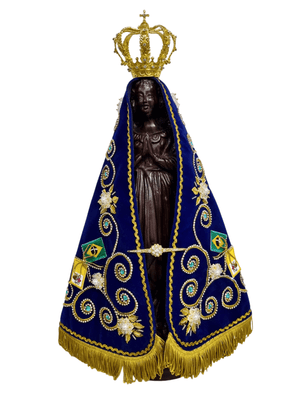 Imagem de Nossa Senhora Aparecida Fac-símile em Madeira Manto Arabesco Pedra Azul 45 cm-TerraCotta Arte Sacra