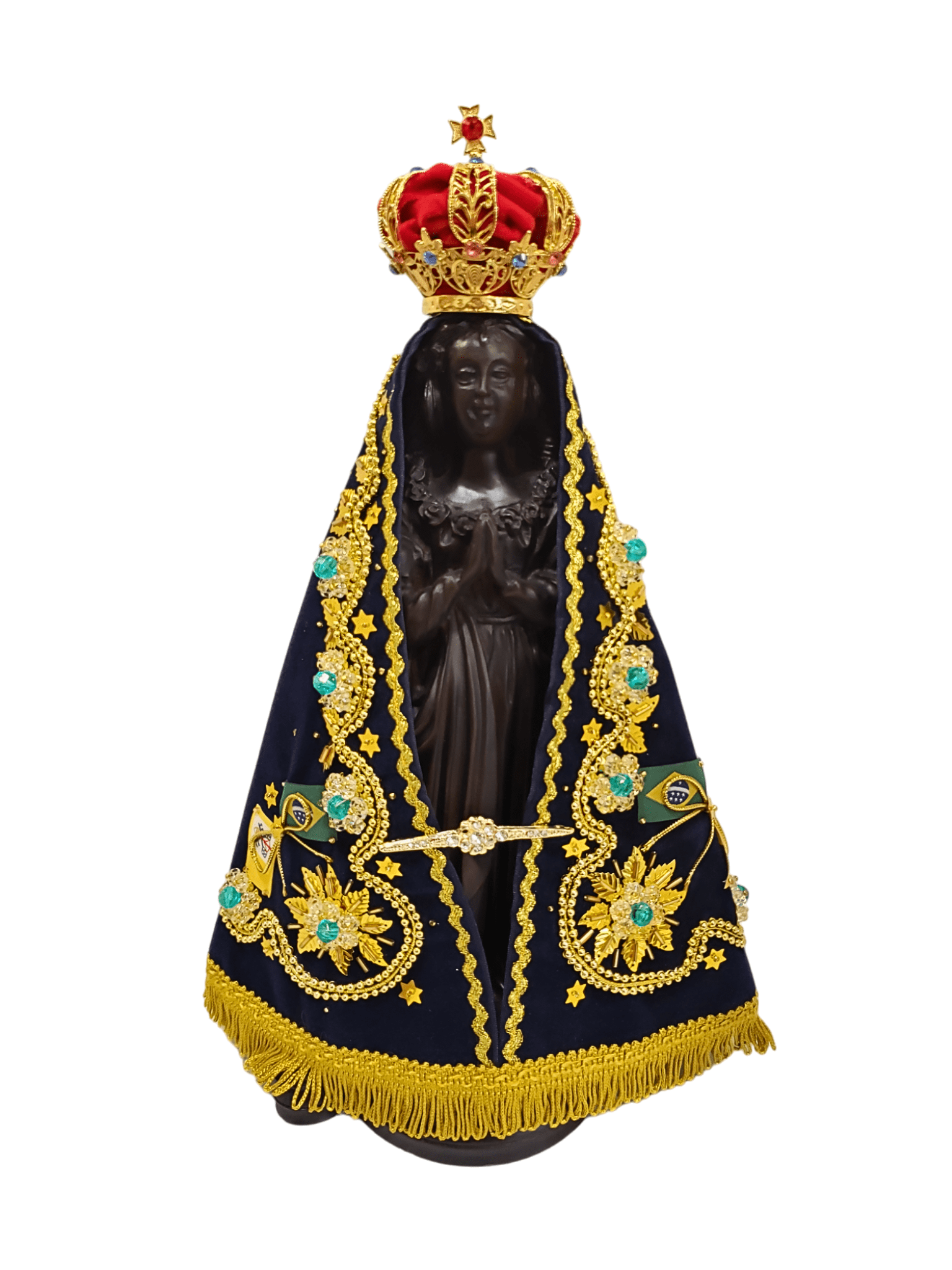 Imagem de Nossa Senhora Aparecida com Manto Flor Turquesa 36 cm-TerraCotta Arte Sacra