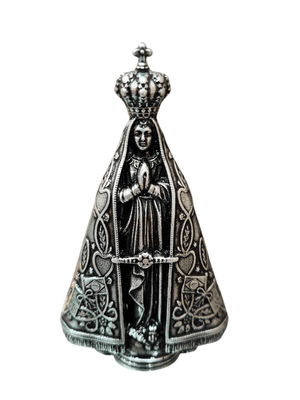 Imagem de Nossa Senhora Aparecida em Metal Prata Velha 8,5 cm-TerraCotta Arte Sacra